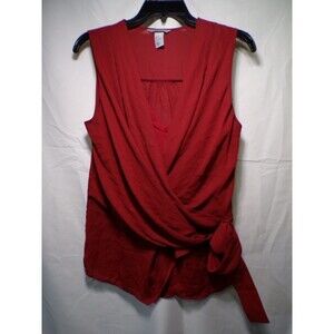 H&M Women's Red Draped Wrap Blouse Sleeveless Tie Waist US 8 EU 38